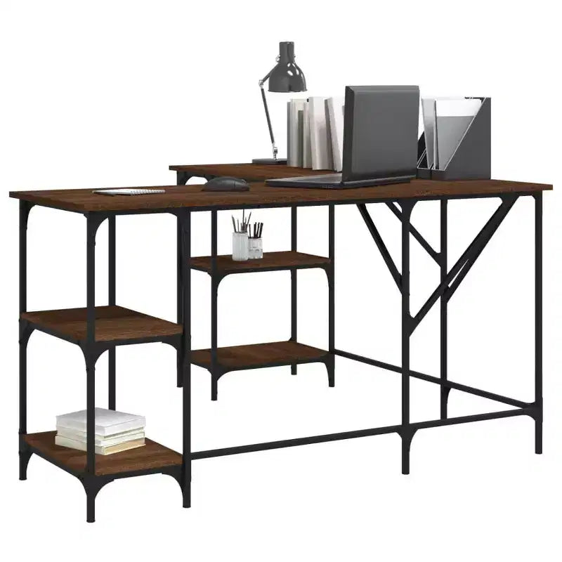vidaXL Desk Storage L-shape Computer Study Table with Shelves Engineered Wood
