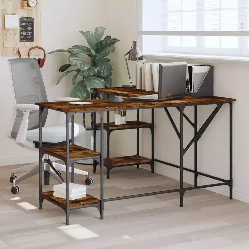 vidaXL Desk Storage L-shape Computer Study Table with Shelves Engineered Wood