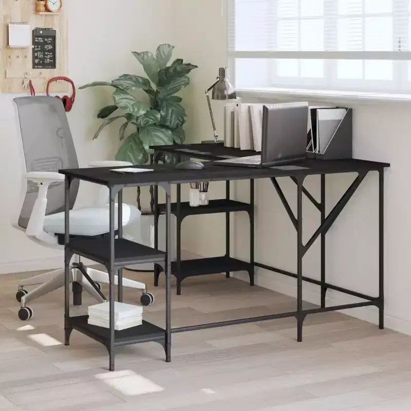 vidaXL Desk Storage L-shape Computer Study Table with Shelves Engineered Wood