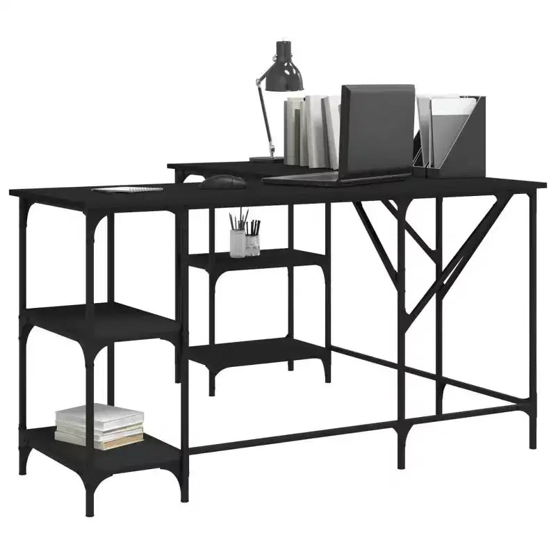 vidaXL Desk Storage L-shape Computer Study Table with Shelves Engineered Wood