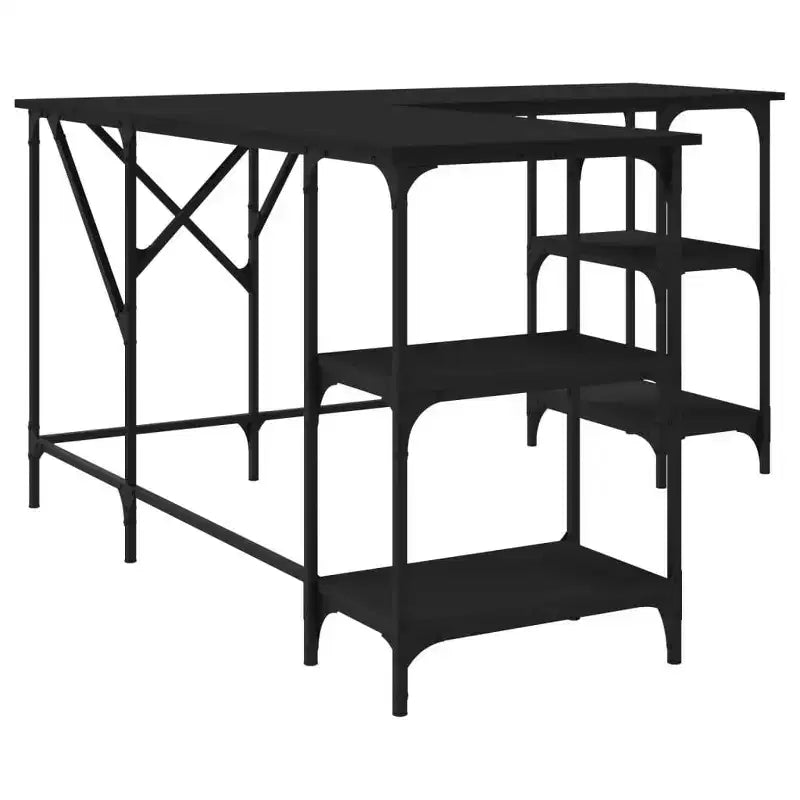 vidaXL Desk Storage L-shape Computer Study Table with Shelves Engineered Wood