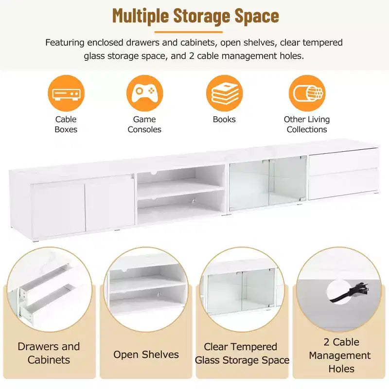 TUYOHW TV Stand with Faux Marble Tabletop for TVs up to 105 Inches,TV Media Console Table with 2 Drawers and Cabinets,White