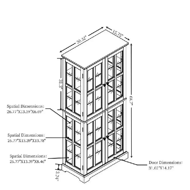Display Curio Cabinet, Wooden Display Shelving Unit With Light Bulb & 4 Glass Doors, Liquor Storage Area, Curio Storage Rack Cherry