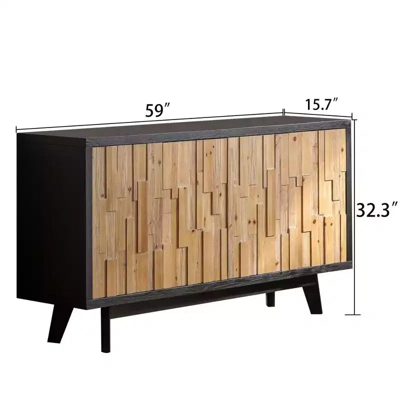 GDFStudio Pavi 59'' Rustic Wooden Geometric Textured Storage Cabinet with 4 Doors and 2 Adjustable Shelves