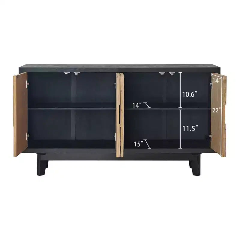 GDFStudio Pavi 59'' Rustic Wooden Geometric Textured Storage Cabinet with 4 Doors and 2 Adjustable Shelves