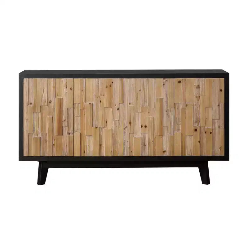 GDFStudio Pavi 59'' Rustic Wooden Geometric Textured Storage Cabinet with 4 Doors and 2 Adjustable Shelves