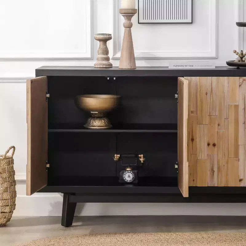 GDFStudio Pavi 59'' Rustic Wooden Geometric Textured Storage Cabinet with 4 Doors and 2 Adjustable Shelves