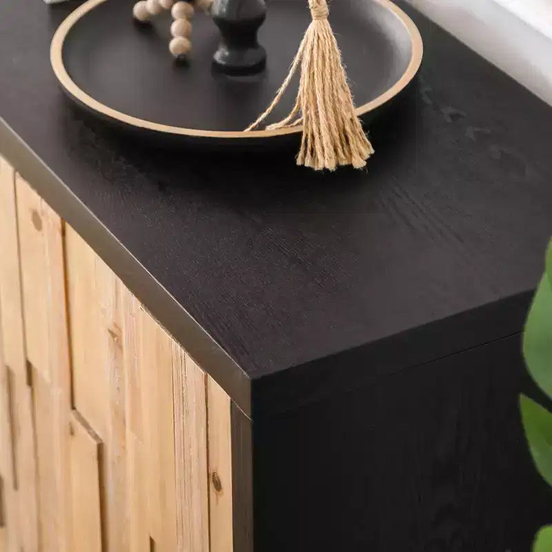 GDFStudio Pavi 59'' Rustic Wooden Geometric Textured Storage Cabinet with 4 Doors and 2 Adjustable Shelves
