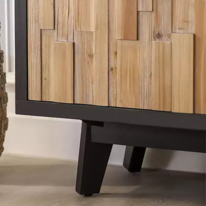 GDFStudio Pavi 59'' Rustic Wooden Geometric Textured Storage Cabinet with 4 Doors and 2 Adjustable Shelves