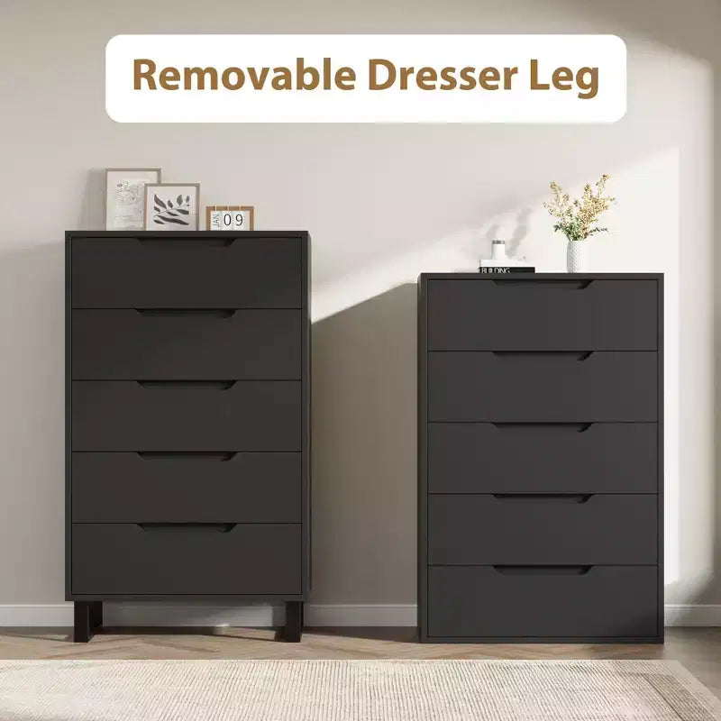 5 Dresser for Bedroom, 50.2 in Tall Dresser, Freestanding Vertical Drawer with Storage, Wooden Closet Chest Storage