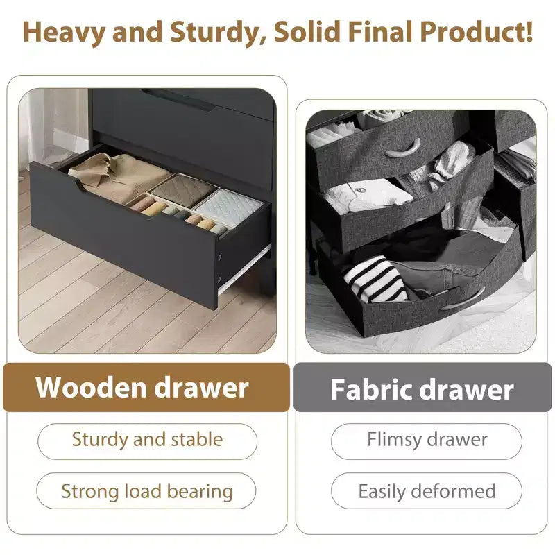 5 Dresser for Bedroom, 50.2 in Tall Dresser, Freestanding Vertical Drawer with Storage, Wooden Closet Chest Storage