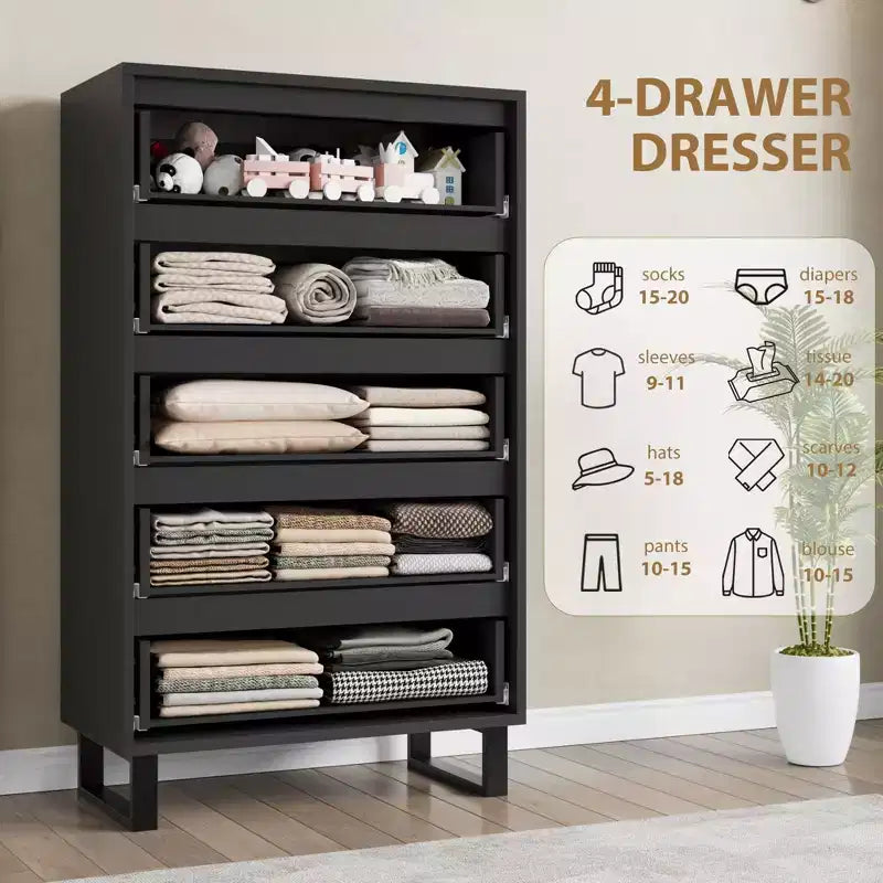 5 Dresser for Bedroom, 50.2 in Tall Dresser, Freestanding Vertical Drawer with Storage, Wooden Closet Chest Storage