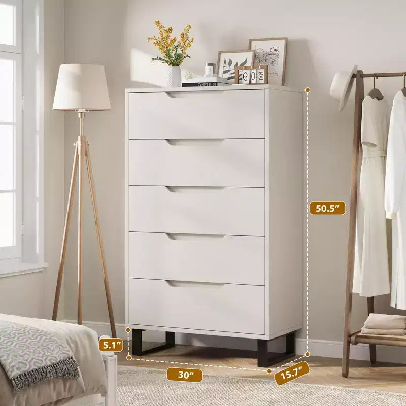 5 Dresser for Bedroom, 50.2 in Tall Dresser, Freestanding Vertical Drawer with Storage, Wooden Closet Chest Storage