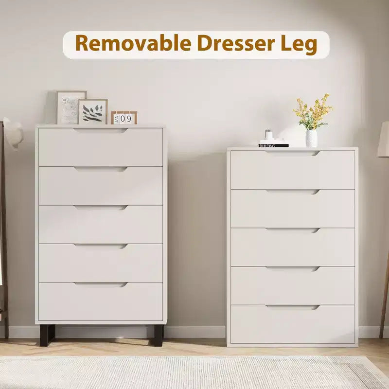 5 Dresser for Bedroom, 50.2 in Tall Dresser, Freestanding Vertical Drawer with Storage, Wooden Closet Chest Storage