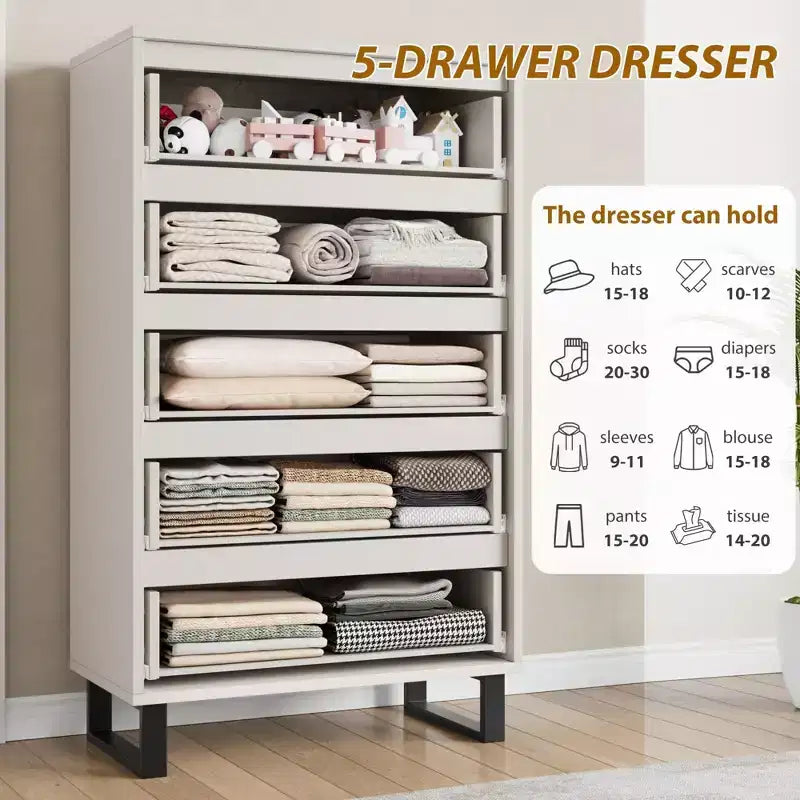 5 Dresser for Bedroom, 50.2 in Tall Dresser, Freestanding Vertical Drawer with Storage, Wooden Closet Chest Storage