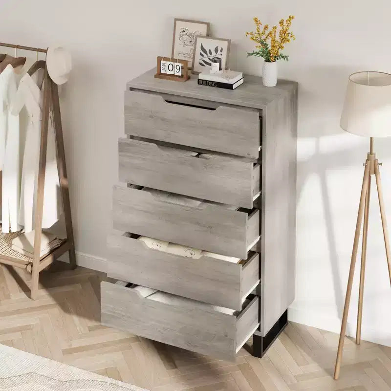 5 Dresser for Bedroom, 50.2 in Tall Dresser, Freestanding Vertical Drawer with Storage, Wooden Closet Chest Storage