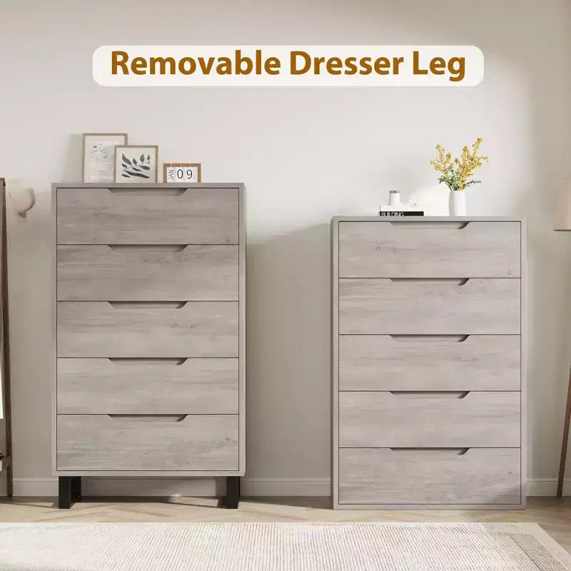 5 Dresser for Bedroom, 50.2 in Tall Dresser, Freestanding Vertical Drawer with Storage, Wooden Closet Chest Storage