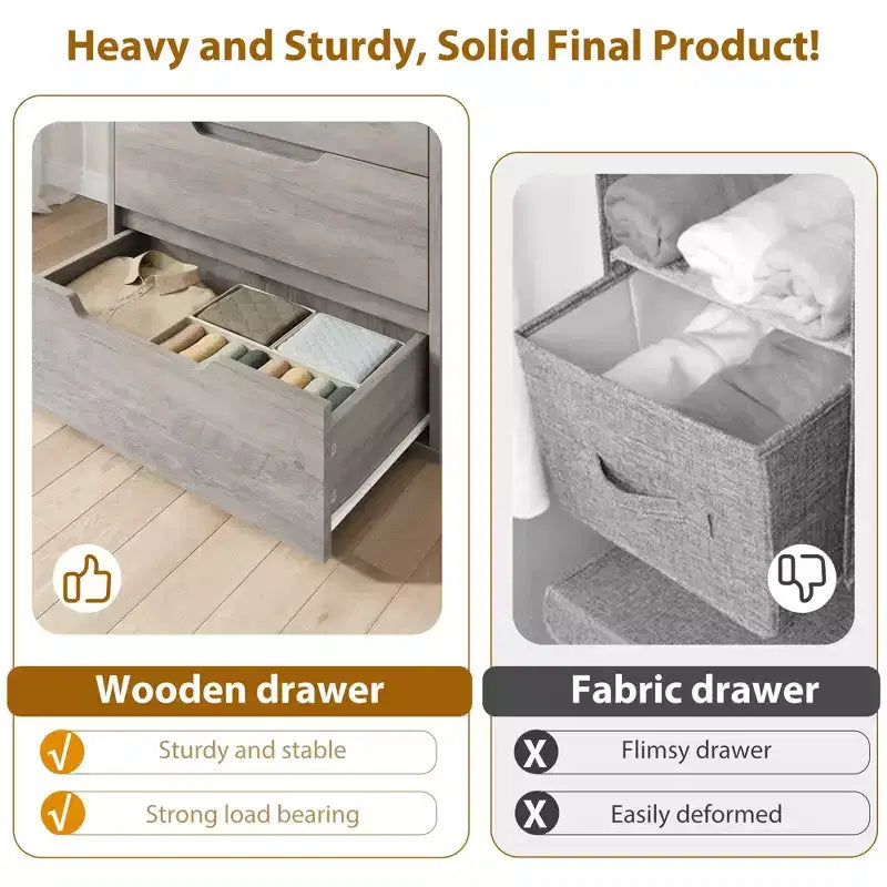 5 Dresser for Bedroom, 50.2 in Tall Dresser, Freestanding Vertical Drawer with Storage, Wooden Closet Chest Storage