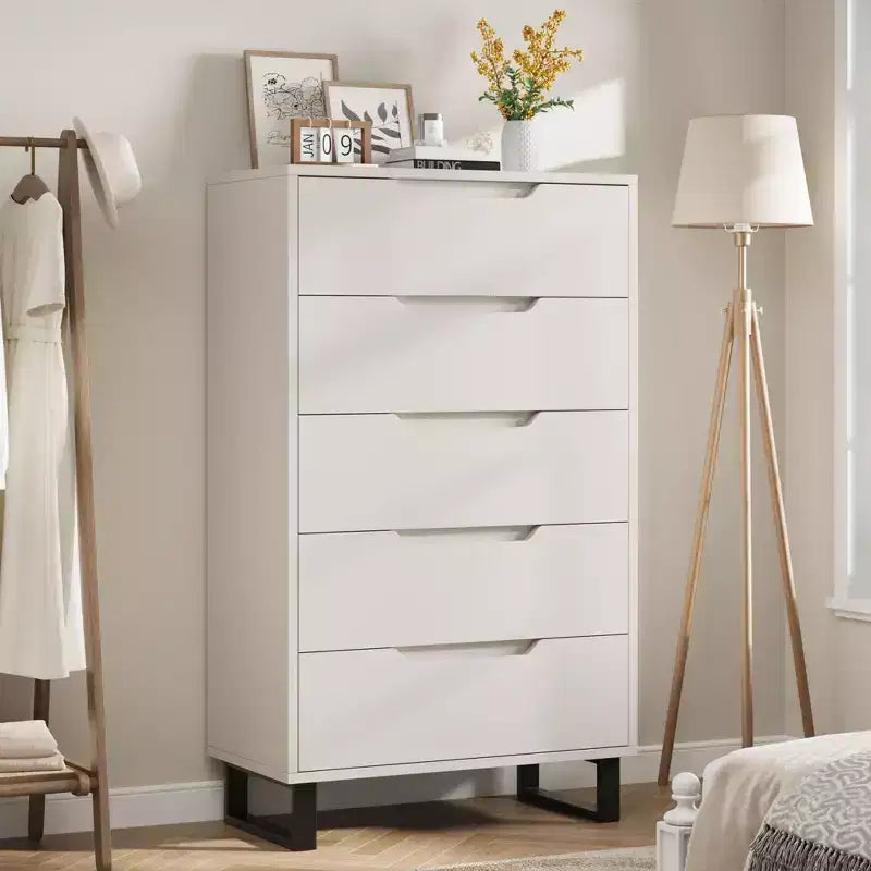 5 Dresser for Bedroom, 50.2 in Tall Dresser, Freestanding Vertical Drawer with Storage, Wooden Closet Chest Storage