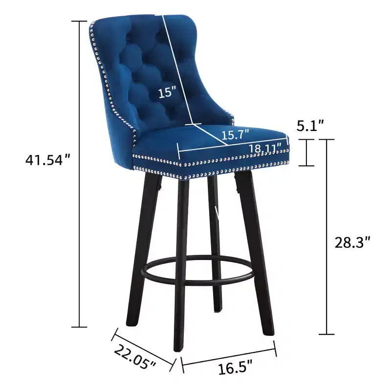 Zeus & Ruta Modern Velvet Swivel Bar Stools Set of 2 with Button Tufted, Rivet Trim & Metal Ring