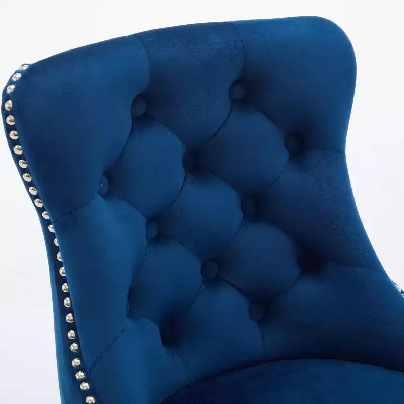 Zeus & Ruta Modern Velvet Swivel Bar Stools Set of 2 with Button Tufted, Rivet Trim & Metal Ring