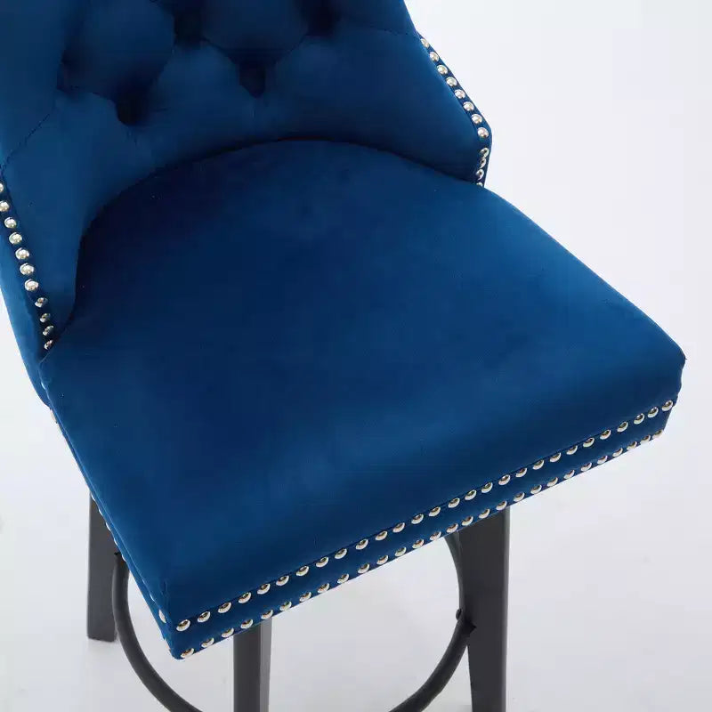 Zeus & Ruta Modern Velvet Swivel Bar Stools Set of 2 with Button Tufted, Rivet Trim & Metal Ring