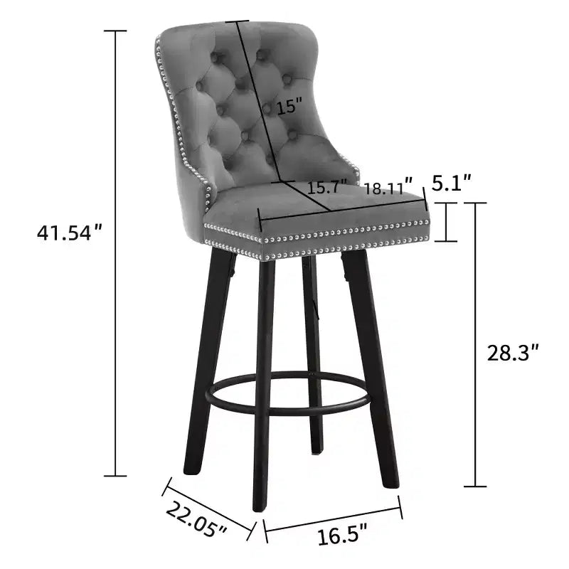 Zeus & Ruta Modern Velvet Swivel Bar Stools Set of 2 with Button Tufted, Rivet Trim & Metal Ring