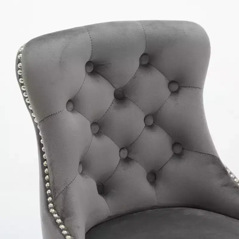 Zeus & Ruta Modern Velvet Swivel Bar Stools Set of 2 with Button Tufted, Rivet Trim & Metal Ring