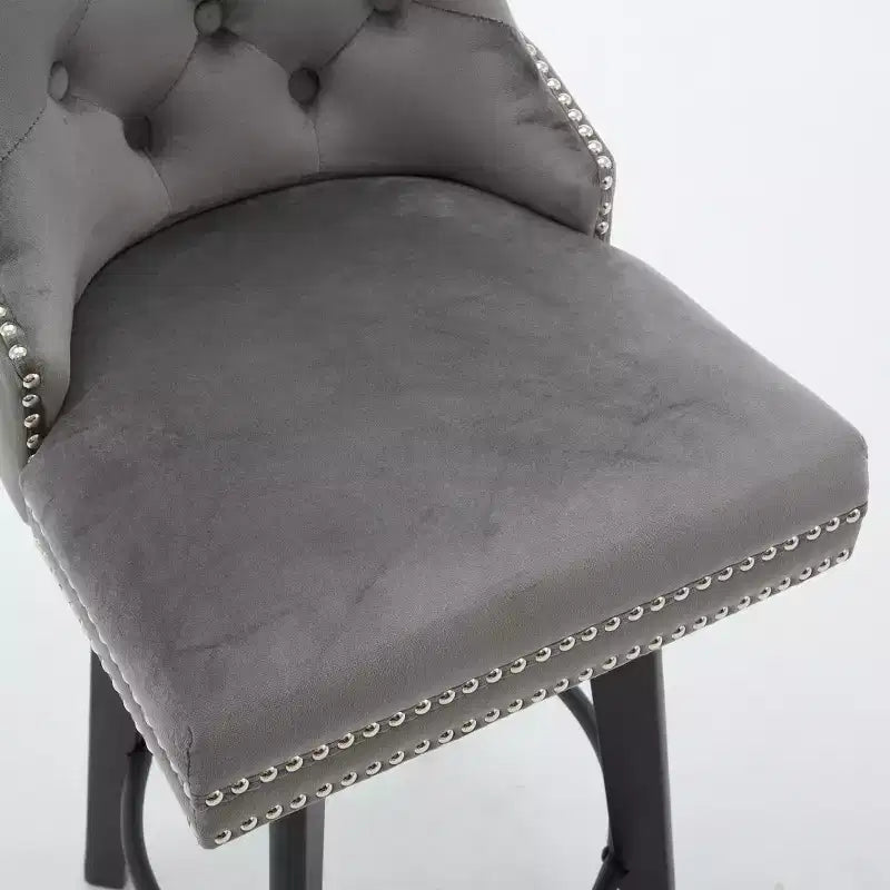 Zeus & Ruta Modern Velvet Swivel Bar Stools Set of 2 with Button Tufted, Rivet Trim & Metal Ring