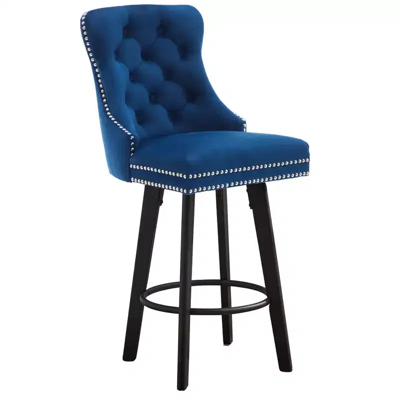 Zeus & Ruta Modern Velvet Swivel Bar Stools Set of 2 with Button Tufted, Rivet Trim & Metal Ring
