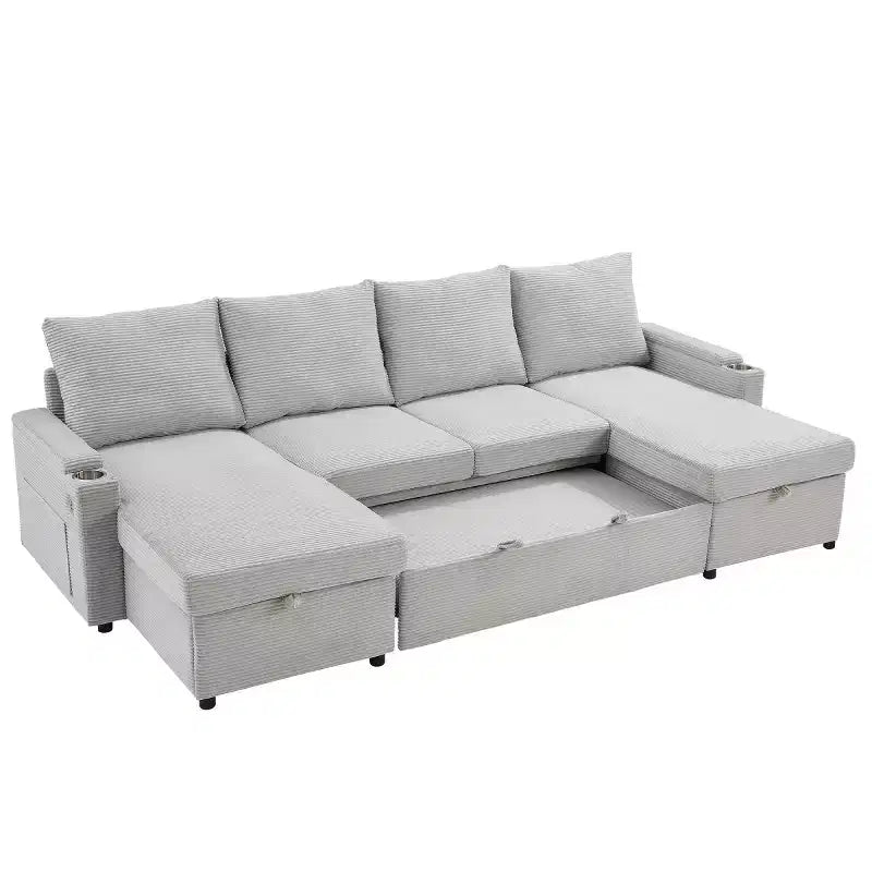 Modular Sectional Sofa Bed with Storage Chaise, U-Shaped Sectional Sleeper Sofa, Modern Cloud Sofa for Living Room or Bedroom-Panipeachy