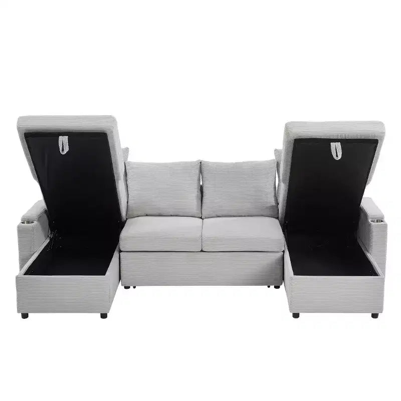 Modular Sectional Sofa Bed with Storage Chaise, U-Shaped Sectional Sleeper Sofa, Modern Cloud Sofa for Living Room or Bedroom-Panipeachy