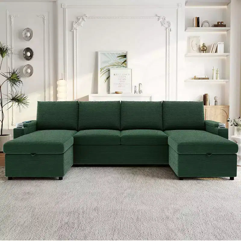 Modular Sectional Sofa Bed with Storage Chaise, U-Shaped Sectional Sleeper Sofa, Modern Cloud Sofa for Living Room or Bedroom-Panipeachy