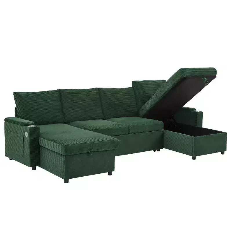 Modular Sectional Sofa Bed with Storage Chaise, U-Shaped Sectional Sleeper Sofa, Modern Cloud Sofa for Living Room or Bedroom-Panipeachy