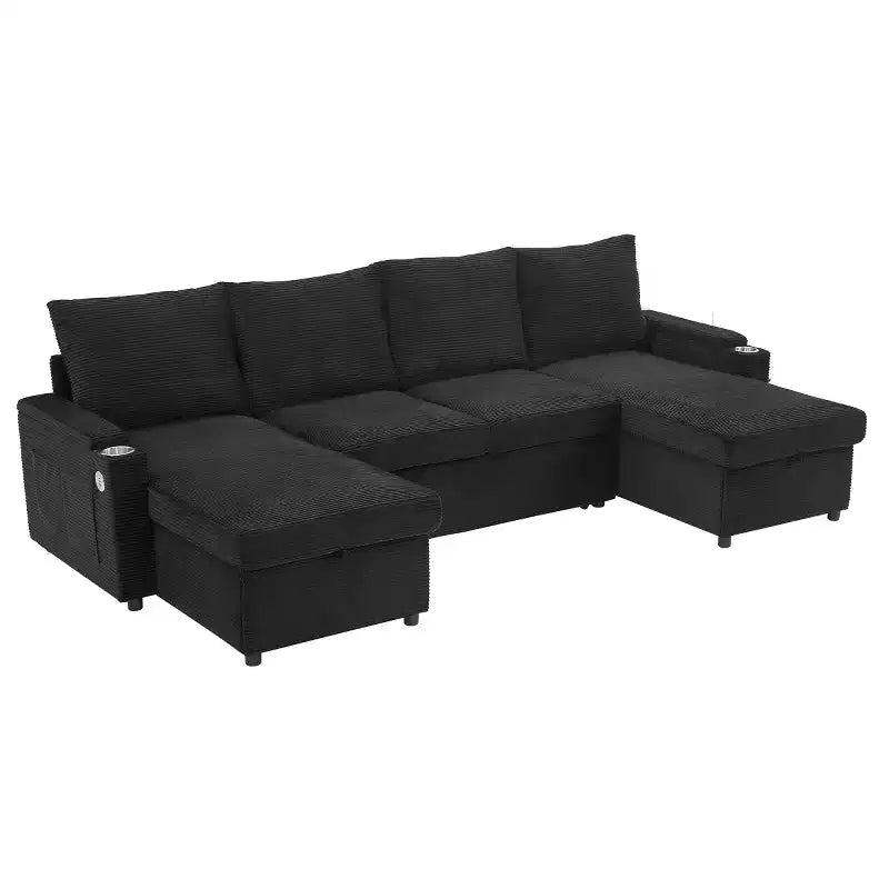 Modular Sectional Sofa Bed with Storage Chaise, U-Shaped Sectional Sleeper Sofa, Modern Cloud Sofa for Living Room or Bedroom-Panipeachy