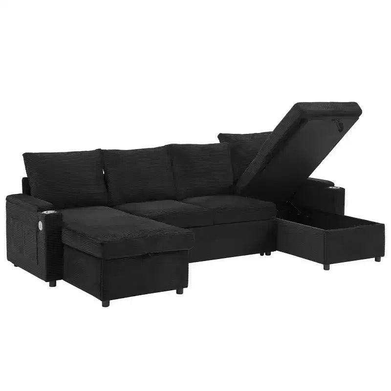 Modular Sectional Sofa Bed with Storage Chaise, U-Shaped Sectional Sleeper Sofa, Modern Cloud Sofa for Living Room or Bedroom-Panipeachy