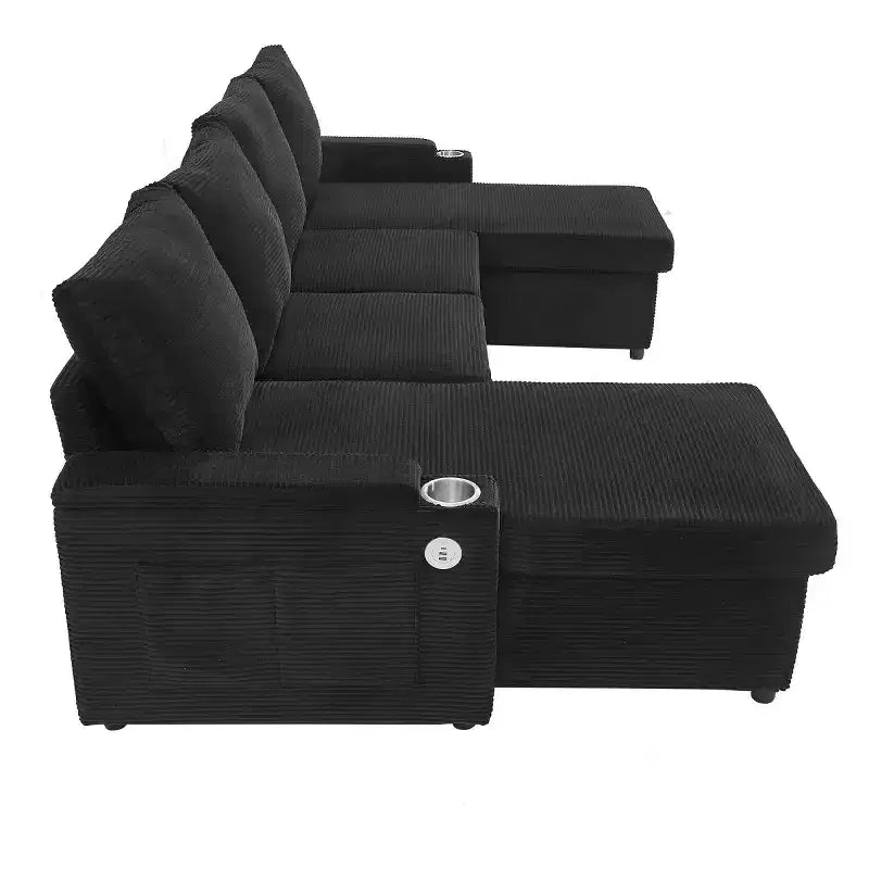 Modular Sectional Sofa Bed with Storage Chaise, U-Shaped Sectional Sleeper Sofa, Modern Cloud Sofa for Living Room or Bedroom-Panipeachy