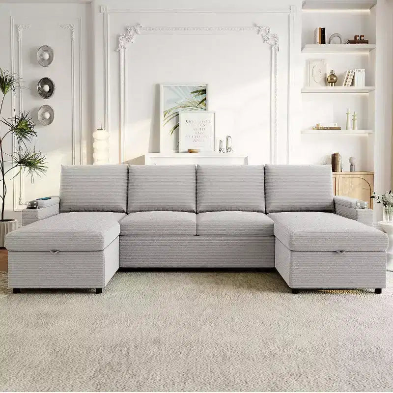 Modular Sectional Sofa Bed with Storage Chaise, U-Shaped Sectional Sleeper Sofa, Modern Cloud Sofa for Living Room or Bedroom-Panipeachy