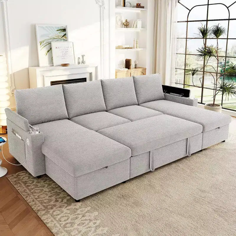 Modular Sectional Sofa Bed with Storage Chaise, U-Shaped Sectional Sleeper Sofa, Modern Cloud Sofa for Living Room or Bedroom-Panipeachy