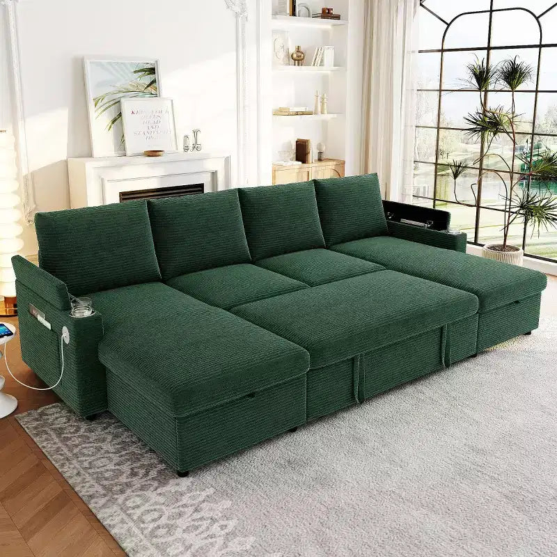 Modular Sectional Sofa Bed with Storage Chaise, U-Shaped Sectional Sleeper Sofa, Modern Cloud Sofa for Living Room or Bedroom-Panipeachy