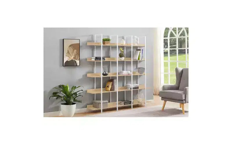 TUYOHW Vintage 5-Tier Dispaly Bookshelves,Large Capacity Open Bookshelf with Anti-falling Device,Metal Frame Bookcases for Living Room,Office