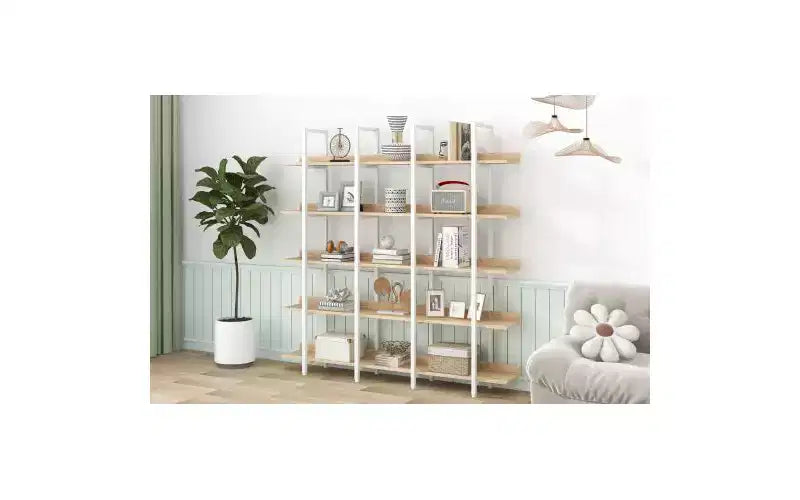 TUYOHW Vintage 5-Tier Dispaly Bookshelves,Large Capacity Open Bookshelf with Anti-falling Device,Metal Frame Bookcases for Living Room,Office