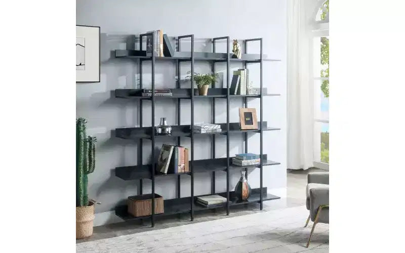 TUYOHW Vintage 5-Tier Dispaly Bookshelves,Large Capacity Open Bookshelf with Anti-falling Device,Metal Frame Bookcases for Living Room,Office