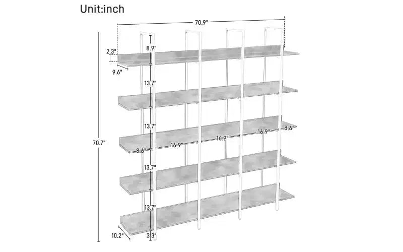 TUYOHW Vintage 5-Tier Dispaly Bookshelves,Large Capacity Open Bookshelf with Anti-falling Device,Metal Frame Bookcases for Living Room,Office