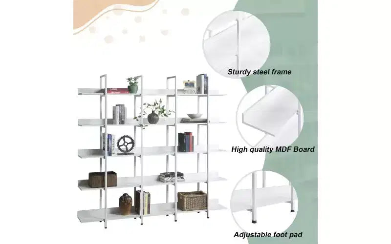 TUYOHW Vintage 5-Tier Dispaly Bookshelves,Large Capacity Open Bookshelf with Anti-falling Device,Metal Frame Bookcases for Living Room,Office
