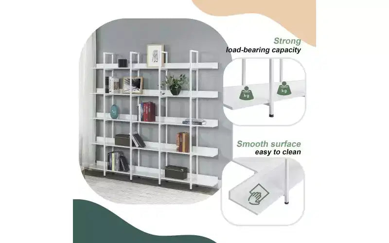 TUYOHW Vintage 5-Tier Dispaly Bookshelves,Large Capacity Open Bookshelf with Anti-falling Device,Metal Frame Bookcases for Living Room,Office