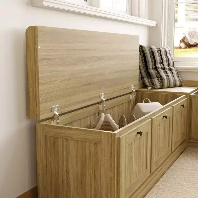 Famapy Oak-Effect Corner Storage Bench Shoe Bench  Flip-Top & Cabinet Organizer