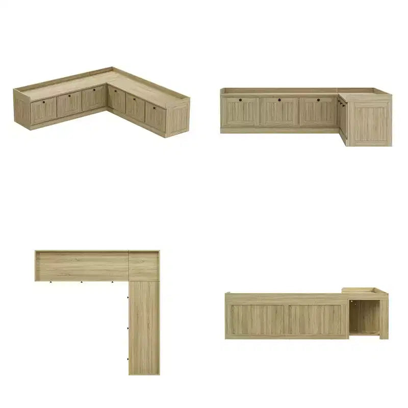 Famapy Oak-Effect Corner Storage Bench Shoe Bench  Flip-Top & Cabinet Organizer