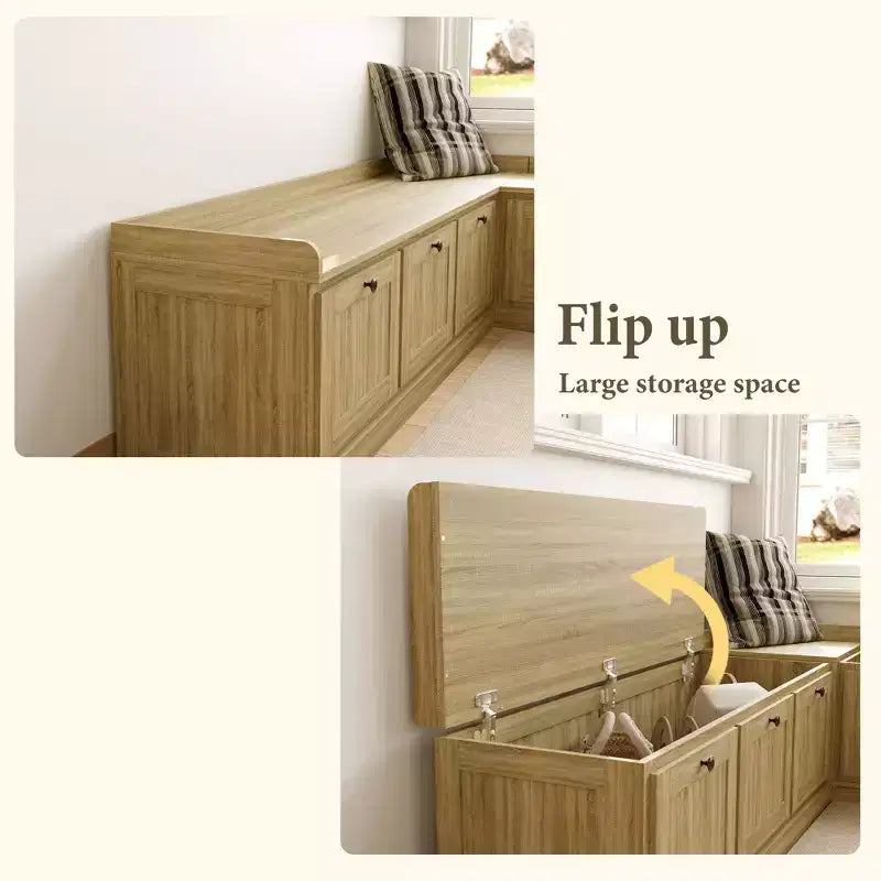 Famapy Oak-Effect Corner Storage Bench Shoe Bench  Flip-Top & Cabinet Organizer