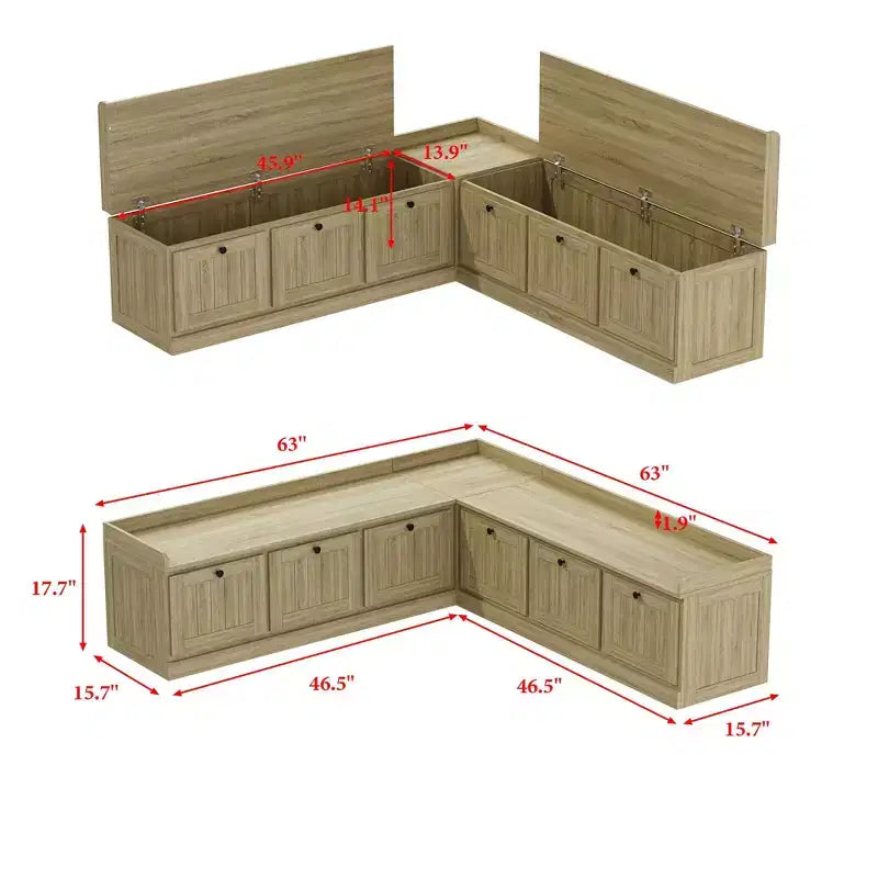 Famapy Oak-Effect Corner Storage Bench Shoe Bench  Flip-Top & Cabinet Organizer
